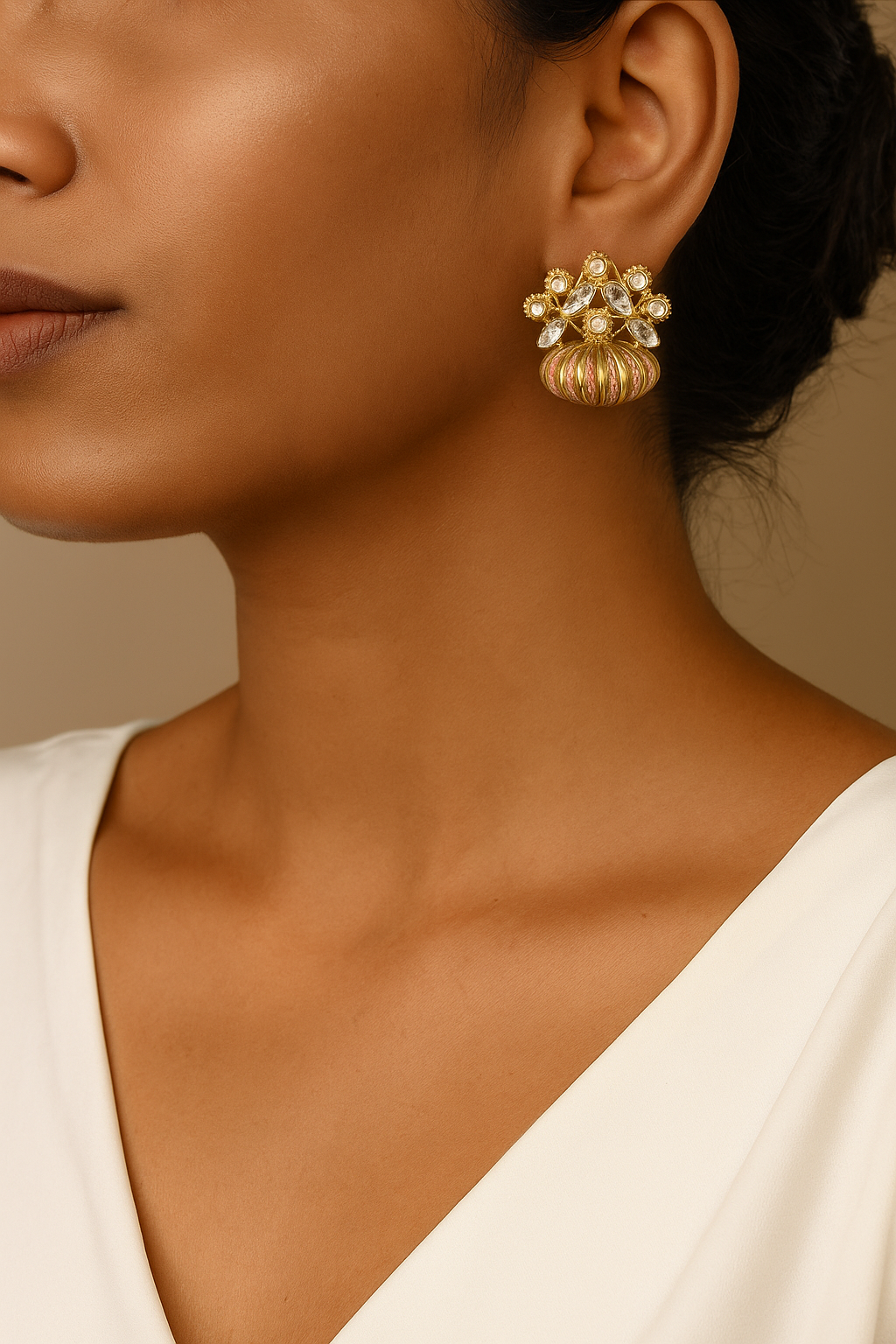 Pink enameled earrings