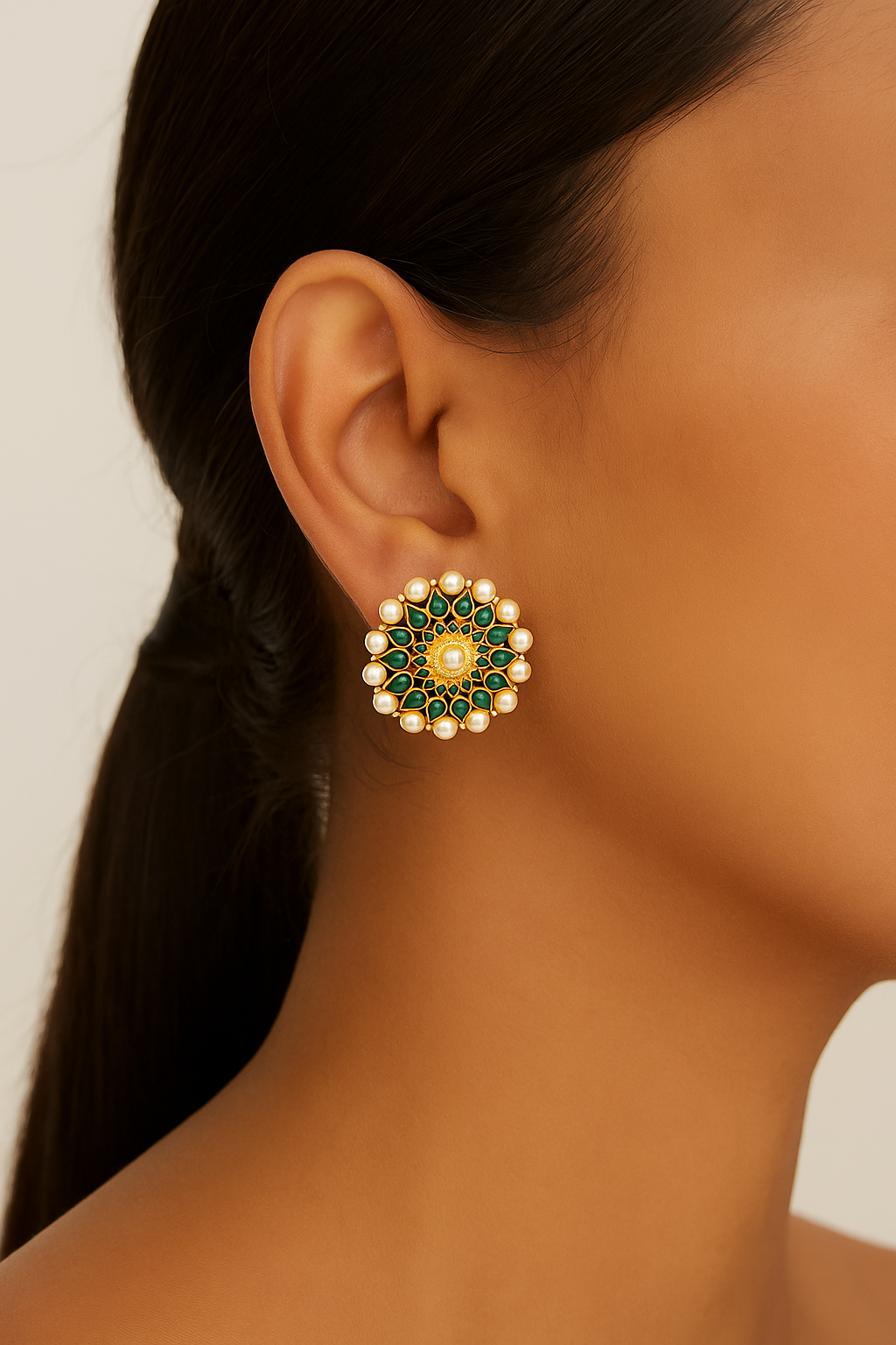 Green onyx and Kundan studs