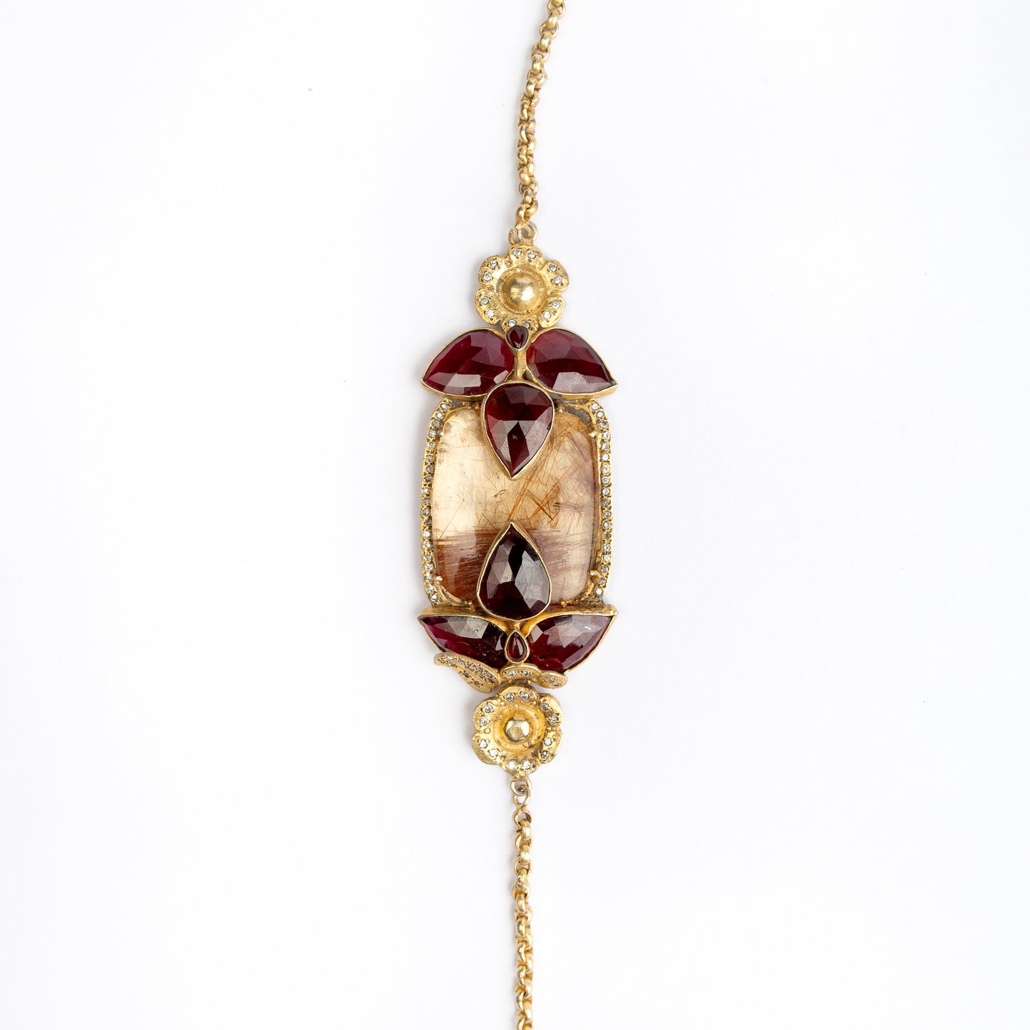 Ruhaniya Quartz & Rhodolite Leaf Necklace