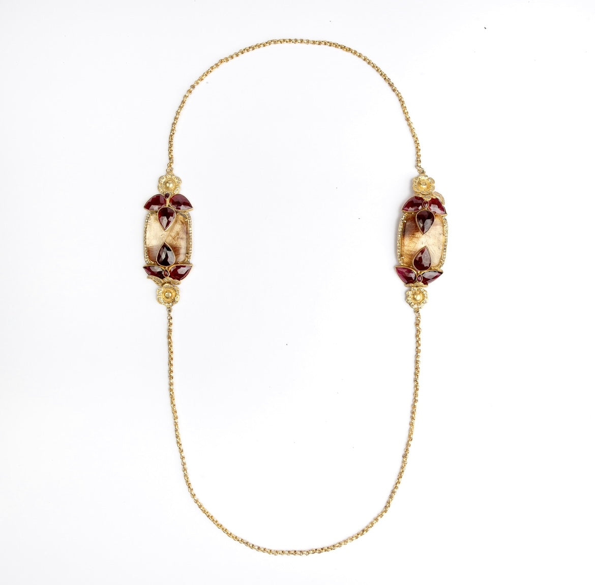 Ruhaniya Quartz & Rhodolite Leaf Necklace