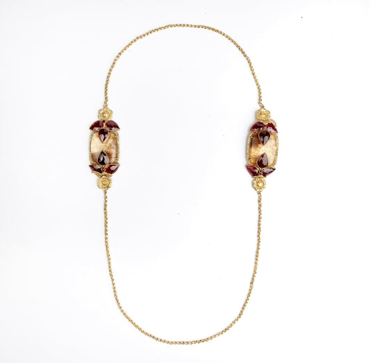 Ruhaniya Quartz & Rhodolite Leaf Necklace