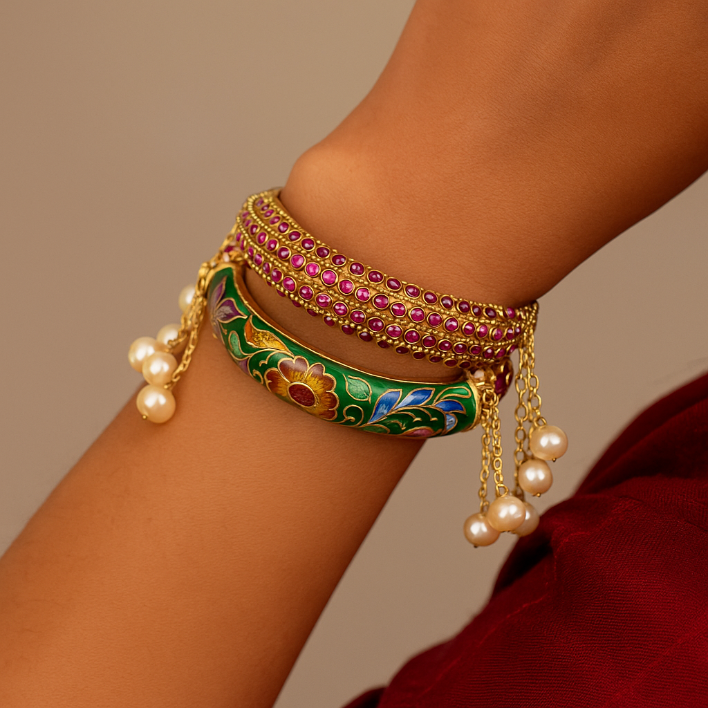 Rangmehal Meenakari Pearl Bracelets