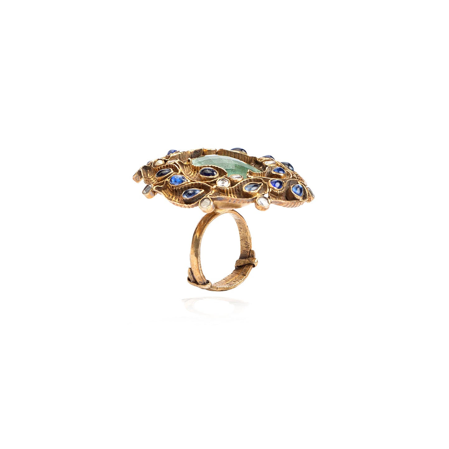 Handcrafted tanzanite and green rutile quartz statement ring -gold plated sterling silver Ring