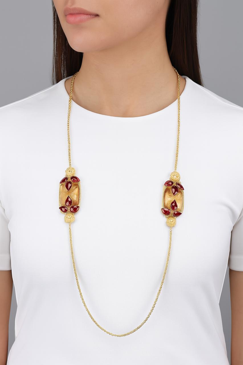 Ruhaniya Quartz & Rhodolite Leaf Necklace