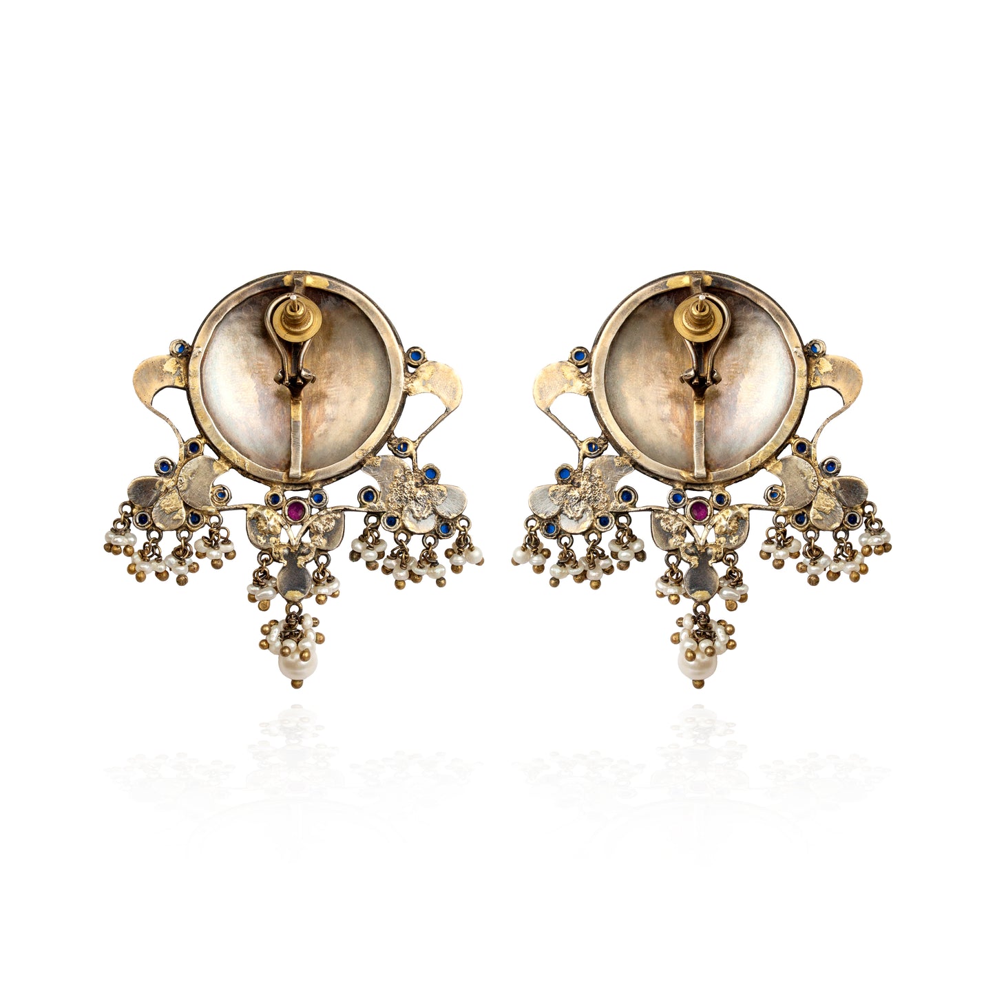 Turquoise and parrot green enameled vintage handmade earrings