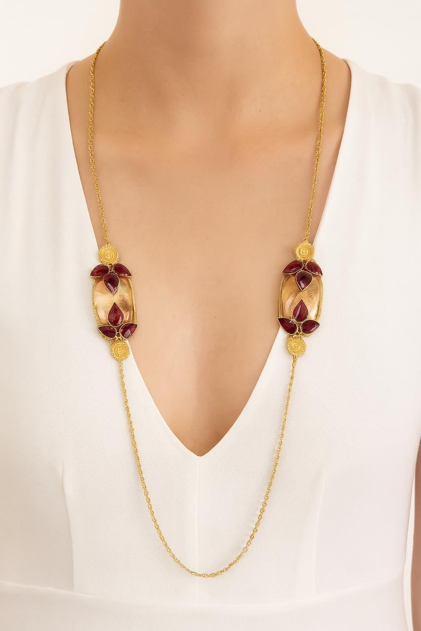 Ruhaniya Quartz & Rhodolite Leaf Necklace
